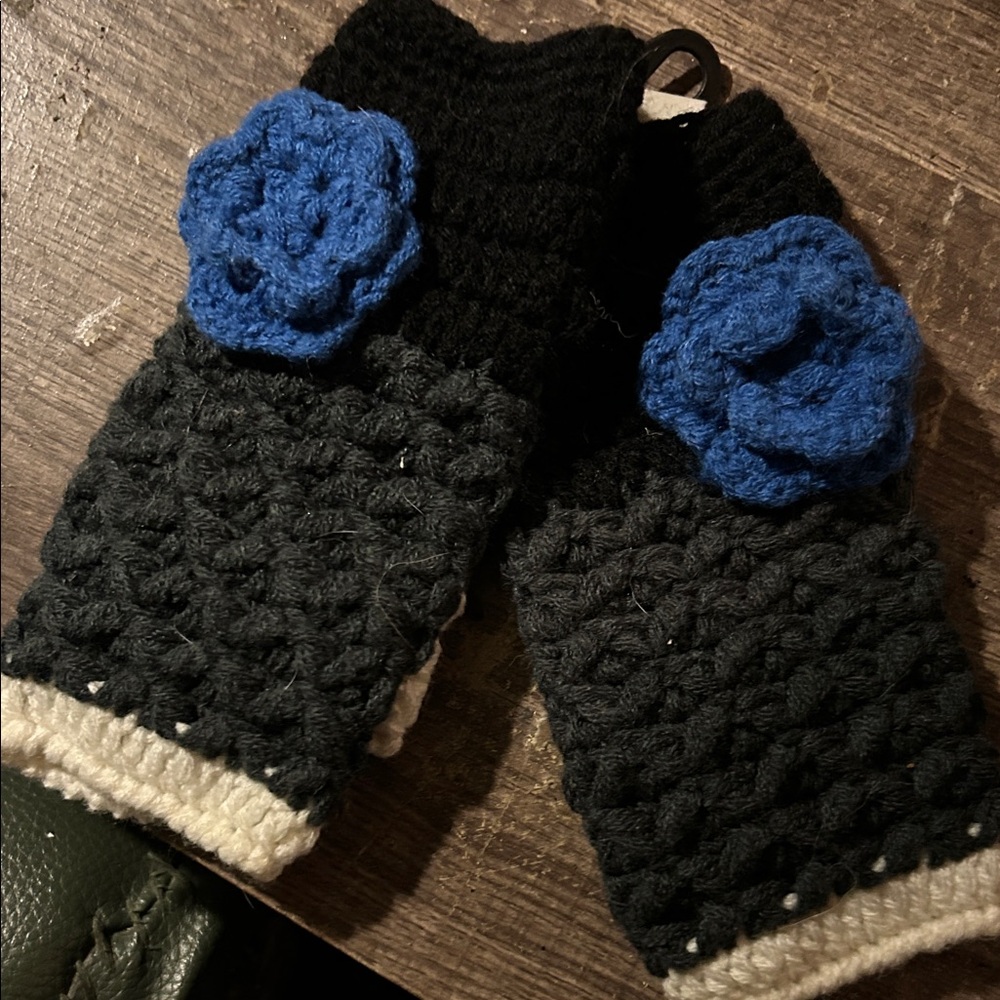 Black and Blue Crochet Mittens